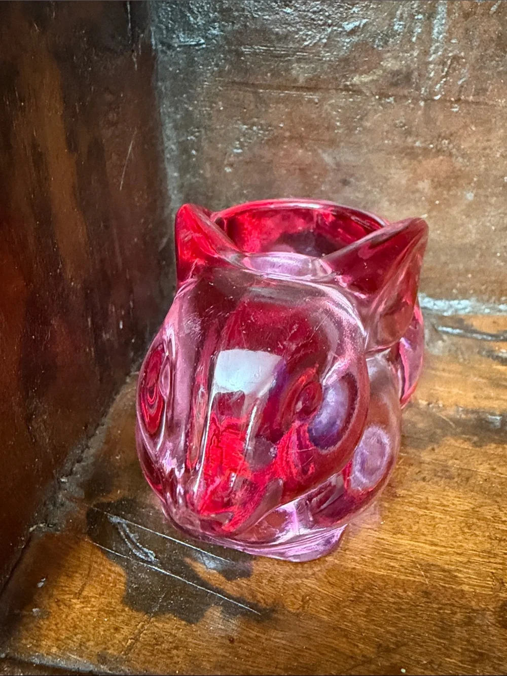 Vintage Indiana  glass Bunny votive/trinket holder red/pink